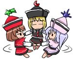  artist_request blonde_hair chibi holding_hands lowres lunasa_prismriver lyrica_prismriver merlin_prismriver multiple_girls siblings sisters spinning touhou 