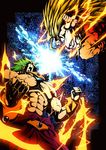  aura battle blonde_hair broly dragon_ball dragon_ball_z duel givuchoko highres legendary_super_saiyan male_focus multiple_boys muscle son_gokuu super_saiyan super_saiyan_3 torso 