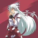  chachami_ashu cigarette fingerless_gloves fire fujiwara_no_mokou gloves highres long_hair solo touhou very_long_hair 