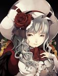  alternate_costume bad_id bad_pixiv_id chair flower hat long_hair red_eyes remilia_scarlet riku_(wana) rose smile solo squinting touhou white_hair 