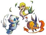  bad_pixiv_id fire flame gen_5_pokemon kuuneru leaf no_humans oshawott pokemon pokemon_(creature) simple_background snivy standing tepig water white_background 