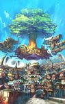  floating_island flying ground_vehicle highres jongmin no_humans original planet scenery train tree 