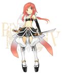  bad_id bad_pixiv_id bandeau bike_shorts face minoa_(lastswallow) ninja pixiv_fantasia pixiv_fantasia_4 platform_footwear ponytail red_eyes red_hair solo strapless sword tubetop weapon 