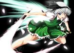  black_hairband blue_eyes hairband highres katana konpaku_youmu short_hair silver_hair solo stiel sword touhou weapon 