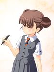  brown_eyes brown_hair double_bun hair_over_one_eye juufuku_miho marker masakichi_(crossroad) necktie short_hair solo to_aru_kagaku_no_railgun to_aru_majutsu_no_index 