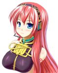  bare_shoulders blue_eyes breasts headset kawase_seiki large_breasts long_hair looking_at_viewer megurine_luka pink_hair simple_background smile solo upper_body vocaloid 