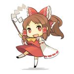  :d bad_id bad_pixiv_id bow brown_hair chibi dancing detached_sleeves face gohei hair_bow hakurei_reimu lowres minoa_(lastswallow) open_mouth red_eyes simple_background smile solo touhou 
