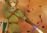  artist_request belt blonde_hair blue_eyes earrings gloves hat holding holding_sword holding_weapon jewelry left-handed link male_focus master_sword pointy_ears solo sword the_legend_of_zelda the_legend_of_zelda:_twilight_princess weapon 