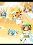  angel blonde_hair blue_hair brown_hair chen cirno flandre_scarlet hat highres kawashiro_nitori moriya_suwako touhou wings 