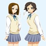  :o black_eyes black_hair brown_eyes brown_hair extra freckles hair_ornament hairclip iida_keiko k-on! kishi_nisen multiple_girls oota_ushio school_uniform short_hair sweater_vest translated 