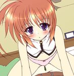  belt blush buckle lowres lyrical_nanoha mahou_shoujo_lyrical_nanoha no_pants panties purple_eyes red_hair solo takamachi_nanoha uminchu underwear 