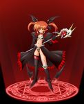  alternate_color alternate_costume alternate_weapon artist_request asymmetrical_clothes brown_hair collar corruption dark_persona lyrical_nanoha magic_circle mahou_shoujo_lyrical_nanoha octagram raising_heart red_background single_thighhigh solo star_of_lakshmi takamachi_nanoha thighhighs twintails weapon white_devil wings yellow_eyes 