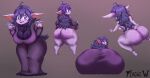 absurd_res alternate_species big_breasts big_butt breasts butt clothed clothing clothing_lift dress dress_lift female front_view hair hex_maniac hi_res huge_breasts humanoid humanoid_pointy_ears league_of_legends multiple_poses nintendo not_furry plague_w pokemon pose purple_hair rear_view riot_games simple_background smile solo thong underwear yordle