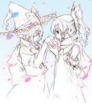  bangs bare_shoulders bow breath buttons detached_sleeves hair_bow hakurei_reimu hat hat_bow holding_hands juliet_sleeves kirisame_marisa long_sleeves multiple_girls puffy_sleeves satori_(transient_wind) scarf sketch touhou witch_hat 