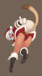  absurdres animal_ears boots cat_ears christmas final_fantasy final_fantasy_xi gochou_(kedama) highres mithra mittens santa_costume solo tail 