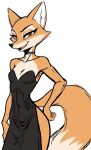 anthro belt_choker black_clothing black_dress black_nose breasts canid canine choker clothed clothing cocktail_dress dress eyelashes f4ephantomii female fluffy fluffy_tail fox fur hi_res inner_ear_fluff jewelry looking_at_viewer makeup mammal multicolored_body necklace open_mouth orange_body orange_fur small_breasts smile smiling_at_viewer solo tail tight_clothing tuft two_tone_body white_body white_fur white_tail_tip