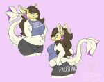2019 4_ears absurd_res anthro bangs belly black_bottomwear black_clothing black_shorts blue_clothing blue_crop_top blue_shirt blue_tank_top blue_topwear bottomwear breasts brown_hair brown_nose butt cheek_fins claws clothed clothing crop_top digital_drawing_(artwork) digital_media_(artwork) english_text eyewear female fin finger_claws flat_colors fully_clothed fur glasses hair hair_over_eye half-length_portrait hand_on_hip hand_on_own_hip hi_res hybrid long_hair looking_at_viewer looking_back looking_back_at_viewer maligaytor membrane_(anatomy) meme multi_ear multiple_angles navel one_eye_obstructed outline pince-nez portrait purple_background purple_membrane raised_tail rectangular_glasses shirt shorts simple_background slightly_chubby smile snout solo tail tail_fin tank_top text text_on_bottomwear text_on_clothing text_on_shirt text_on_shorts text_on_topwear topwear watermark wearing_glasses webbed_hands whiskers white_body white_outline white_text yellow_body yellow_fur you_are_not_immune_to_propaganda