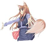  animal_ears brown_hair holo long_hair red_eyes satou_atsuki solo spice_and_wolf tail wolf_ears 