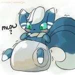 1:1 blue_body blue_fur blush clothed clothing diaper diaper_fetish diaper_only digital_media_(artwork) english_text feces full_diaper fur generation_6_pokemon hair male meow meowstic messy_diaper nintendo pokemon pokemon_(species) pokemon_speak scat sexotheque simple_background soiled soiled_diaper soiling solo tail text topless wearing_diaper white_body white_fur
