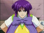  animated animated_gif big_hair bouncing_breasts breasts eiken gigantic_breasts impossible_clothes impossible_shirt lowres misono_kirika purple_hair school_uniform shirt solo 