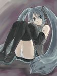  aqua_hair detached_sleeves hatsune_miku long_hair panties solo thighhighs twintails underwear very_long_hair vocaloid you2 