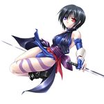  bare_shoulders black_hair boots breasts cameltoe covered_nipples elbow_gloves gloves heterochromia japanese_clothes medium_breasts ninja samurai_spirits shiki_(samurai_spirits) short_hair solo sword tachibana_surimu tattoo weapon 