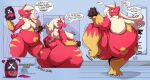 absurd_res anthro belly big_belly big_breasts big_butt blaziken blue_eyes breasts butt dialogue featureless_breasts female fluffy_chest generation_3_pokemon hair hi_res huge_belly huge_breasts huge_butt huge_thighs koharu_(dumbcatgirls) morbidly_obese morbidly_obese_anthro morbidly_obese_female multicolored_body nintendo obese obese_anthro obese_female open_mouth overweight overweight_anthro overweight_female pokemon pokemon_(species) red_body smile solo sound_effects speech_bubble text thick_thighs veryfilthything weight_gain white_hair yellow_body yellow_sclera