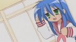  animated animated_gif izumi_konata lowres lucky_star mole mole_under_eye pink_neckwear punching ryouou_school_uniform school_uniform screencap serafuku solo 