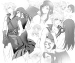  ! 2boys 2girls ? apron baggy_pants bare_shoulders black_hair blush cloud_strife collarbone couple crop_top denzel_(ff7) dirge_of_cerberus_final_fantasy_vii duoj_ji final_fantasy final_fantasy_vii final_fantasy_vii_advent_children gloves greyscale hands_on_another&#039;s_face highres holding holding_glowstick holding_pillow long_hair looking_at_another marlene_wallace midriff monochrome multiple_boys multiple_girls multiple_views pants pillow popped_collar ribbed_shirt shirt short_hair shorts sidelocks sparkle spiked_hair spoken_exclamation_mark spoken_question_mark sweatdrop tank_top tifa_lockhart waist_apron white_tank_top yes yes-no_pillow zipper 