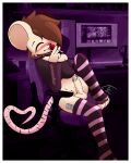 absurd_res anthro blush clothed clothing condom crossdressing footwear girly hi_res kovvus lollipop_in_mouth male mammal murid murine rat rodent sexual_barrier_device socks solo streamer tdfoxoo
