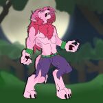 1:1 absurd_res anthro blurred_background canid canine chest_tuft clothing diavolo_(jjba) hi_res howl jojo&#039;s_bizarre_adventure knotsandhorns male mammal muscular muscular_male simple_background solo torn_clothing tuft were werecanid werecanine werewolf