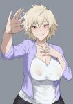  1girl absurdres bakugou_mitsuki blush boku_no_hero_academia breasts cameltoe camisole cleavage cum hand_up highres huge_breasts mature_female naughty_face navel non-web_source pencil_skirt red_eyes skirt smile solo spiked_hair spread_legs thighs underwear 