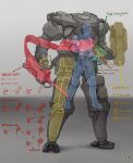  1boy armor blueprint_(object) english_text gun highres ironsouls machine_gun mecha military original power_armor power_suit robot science_fiction weapon x-ray 