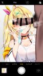  absurdres blonde_hair camera condom covered_nipples dark_skin doyagao hair_ornament highres hoshikawa_sara jacket male_pubic_hair naughty_face nijisanji penis_on_face penis_over_eyes pubic_hair sekino_takehiro shirt side_ponytail smug standing steam sweat used_condom virtual_youtuber white_jacket white_shirt 