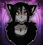 ankh anthro black_body black_fur black_hair brown_eyes choker digital_media_(artwork) domestic_cat eyeshadow felid feline felis fur girly goth grey_body grey_fur hair illustration jewelry kai_(ratchetjak) lace makeup male mammal necklace ratchetjak solo