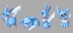 2016 3_fingers 3_toes absurd_res bell bell_collar black_nose blue_body blue_fur cheek_tuft chest_tuft collar eevee eyes_closed facial_tuft fakemon feet feral fingers fur generation_1_pokemon head_tuft hi_res looking_at_viewer mac_(shrike_alvaron) male model_sheet nintendo open_mouth paws pikachu pokemon pokemon_(species) raised_tail sleeping solo spacesmilodon tail toes tuft white_body white_fur yellow_eyes