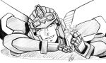  anode_(transformers) armor btfly009 goggles humanoid_robot looking_at_object mechanical_wings monochrome robot robot_girl shoulder_armor snowflakes the_transformers_(idw) transformers wings 