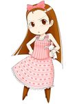  armpits bare_shoulders bow brown_hair chibi collarbone dress hair_bow hairband holding idolmaster idolmaster_(classic) idolmaster_1 long_hair looking_at_viewer minase_iori pink_dress red_bow red_eyes sleeveless sleeveless_dress solo stuffed_animal stuffed_bunny stuffed_toy takehito very_long_hair 