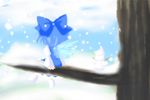  bow chibi cirno in_tree r_pascal sitting sitting_in_tree snow solo touhou tree 