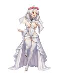  1girl absurdres alternate_breast_size bouncing_breasts breasts bridal_lingerie bridal_veil bride brown_eyes capelet cleavage darpi flower full_body groin head_wreath high_heels highres holding holding_wand large_breasts lingerie long_bangs looking_to_the_side medium_hair mushoku_tensei open_mouth pink_flower pointy_ears smile solo standing standing_on_one_leg sylphiette_(mushoku_tensei) teeth thighhighs underwear veil walking wand white_background white_capelet white_footwear white_hair white_thighhighs wide_sleeves 