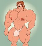 anthro belt biceps big_muscles big_pecs black_nose bottomwear brown_hair bulge canid canine canis chad_(a_goofy_movie) clothed clothing disney domestic_dog goof_troop grin hair handwear hi_res light_body light_skin male mammal midriff muscular muscular_anthro muscular_male navel nipples pecs quads ratchetjak shirt smile solo standing teeth thick_thighs thong tight_clothing topwear underwear white_clothing white_underwear