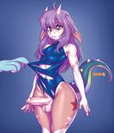 anthro bell-bell_(artist) claws clothing digital_media_(artwork) dragon erection foreskin fur genitals girly hair hi_res horn humanoid_genitalia humanoid_penis long_ears long_hair male notched_ear penis ruen_(character) scales simple_background smile solo swimwear tail torn_clothing