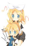  1girl brother_and_sister instrument kagamine_len kagamine_rin keyboard_(instrument) melodica omiso_(omiso) siblings twins vocaloid 