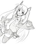  greyscale hatsune_miku kunon long_hair monochrome sketch solo thighhighs twintails very_long_hair vocaloid 