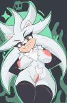 absurd_res anthro armwear breasts chest_tuft clothed clothing crossgender female genitals hi_res leggings legwear mammal partially_clothed pubes pussy sega sh1vss silver_the_hedgehog smile smirk solo sonic_the_hedgehog_(series) tuft