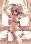  bra breasts hisahiko lingerie medium_breasts monochrome one_eye_closed panties shouko_azuma solo super_robot_wars super_robot_wars_original_generation_gaiden underwear underwear_only 