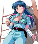  akai_koudan_zillion apple_(zillion) blue_hair breasts haruyama_kazunori nipple_slip nipples small_breasts solo wardrobe_malfunction 