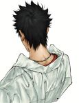  1boy black_hair collared_shirt commentary from_above from_behind from_side jewelry katekyo_hitman_reborn! male_focus nape necklace school_uniform shirt short_hair simple_background solo spiked_hair umkaqryi undershirt upper_body white_background yamamoto_takeshi 