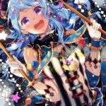  1girl :d bang_dream! bangs blue_eyes blue_hair blush brooch character_name drumsticks earrings elbow_gloves frills gloves happy_birthday head_chain holding jewelry long_hair looking_at_viewer matsubara_kanon open_mouth pom_pom_(clothes) round_teeth shi_noyuki smile solo star striped teeth twitter_username upper_body upper_teeth vertical_stripes white_gloves wrist_cuffs 