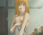  bare_shoulders bed_sheet covering moyashimon naked_sheet nervous nude nude_cover oikawa_hazuki screencap solo stitched sweat third-party_edit 